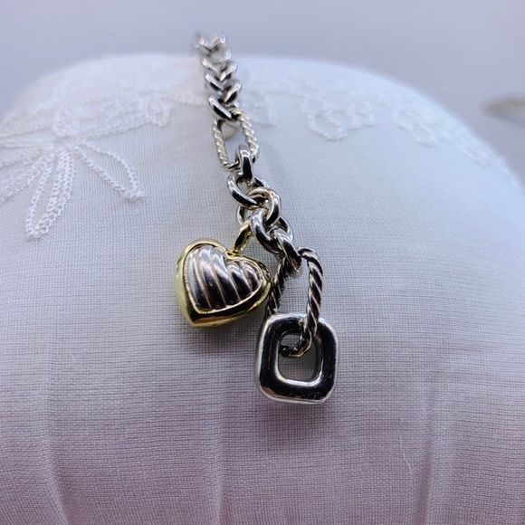 David Yurman SS 18k Heart Figaro Link Bracelet - Picture 3 of 6